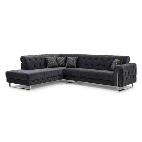 Turkish Puntoh Left Hand Grey & Silver Corner Sofa Bed with Storage