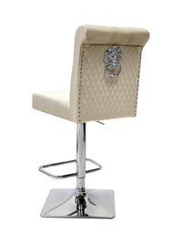 Sophia mink velvet bar stool, quilted seat close-up