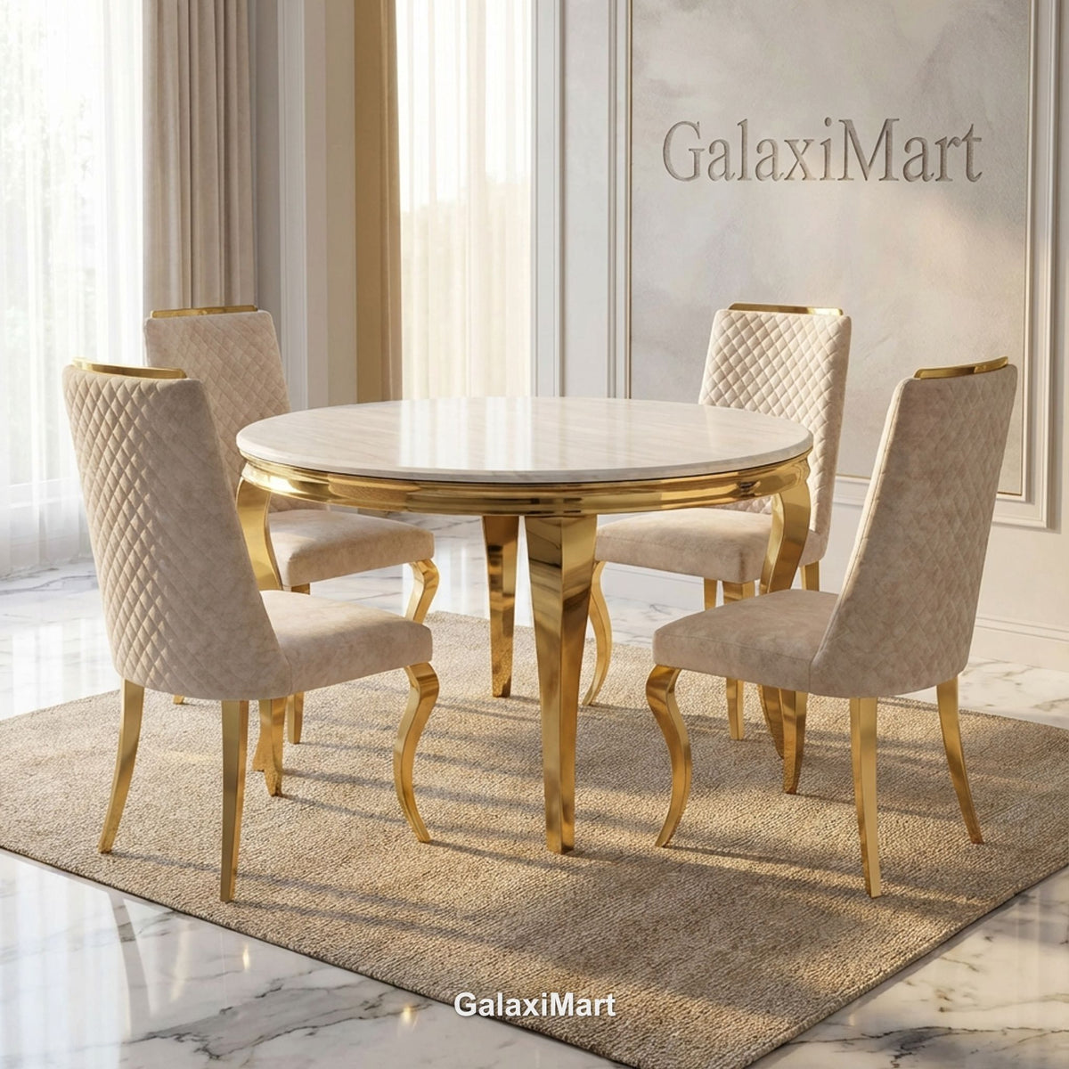 louis-cream-gold-round_WITH_bixby-gold_V2_4CHAIRS-GalaxiMart - GalaxiMart GalaxiMart,GalaxiMart UK,GalaxiMart Furniture,GalaxiMart Marble Dining Table,GalaxiMart Sofa Collection,Marble dining table UK,Luxury dining table UK,Modern sofa UK,Buy marble dining table UK,Dining table sale UK,luxury marble dining table set UK,GalaxiMart Furniture UK,GalaxiMart Luxury Furniture,GalaxiMart Marble Dining Table,
