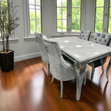Louis 150cm White Marble Dining Table With Set of Plush Velvet Dining Chairs