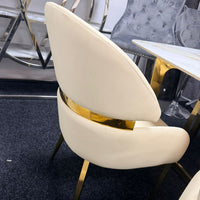 Arianna Cream Gold Marble Dining Table + Madrid PU Chairs - 180cm x 90cm Marble Table | 6 Chairs