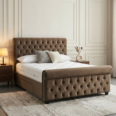 Melbourne Upholstered Bed 3FT Single to 6FT Super King with Free Tall Headboard Luxury Bed Frame