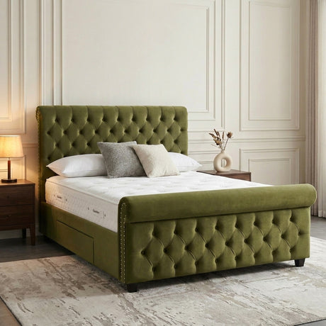Melbourne Upholstered Bed 3FT Single to 6FT Super King with Free Tall Headboard Luxury Bed Frame