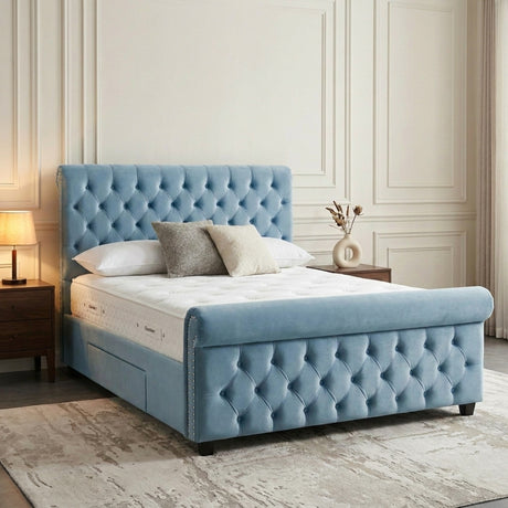 Melbourne Upholstered Bed 3FT Single to 6FT Super King with Free Tall Headboard Luxury Bed Frame