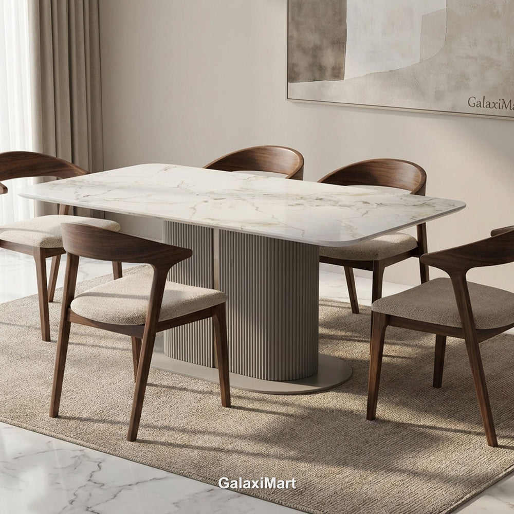 Sydney 160cm Cream Ceramic Dining Table Fern Walnut Chairs