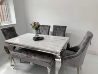 Louis white marble table with bench, customer photo