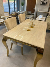 Louis Cream & Gold Marble Dining Table + Cream & Gold Ring Knocker Velvet Dining Chairs - 160cm x 90cm Marble Table | 6 Chairs
