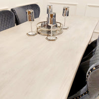 Freya light pine table with dining chairs, lifestyle setting