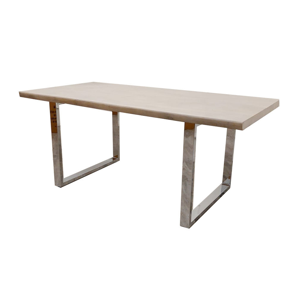 Freya light pine dining table with chrome legs, front view