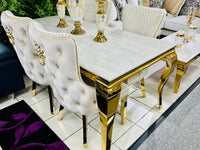Louis 120cm cream marble table with Valente cream chairs