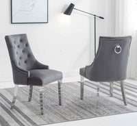 Grey ring knocker chair, chrome product shot