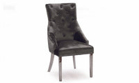 Silver grey knocker velvet chair, chrome legs